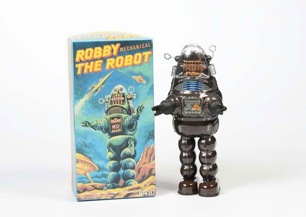 Billiken: English:Billiken, Robby The Robot Replica 90s, Japan, tin, functions ok, original box condition 1, condition 1 Deutsch:Billiken, Robby The Robot Replica 90er Jahre, 24 cm, Japan, Blech, Funktionen ok,