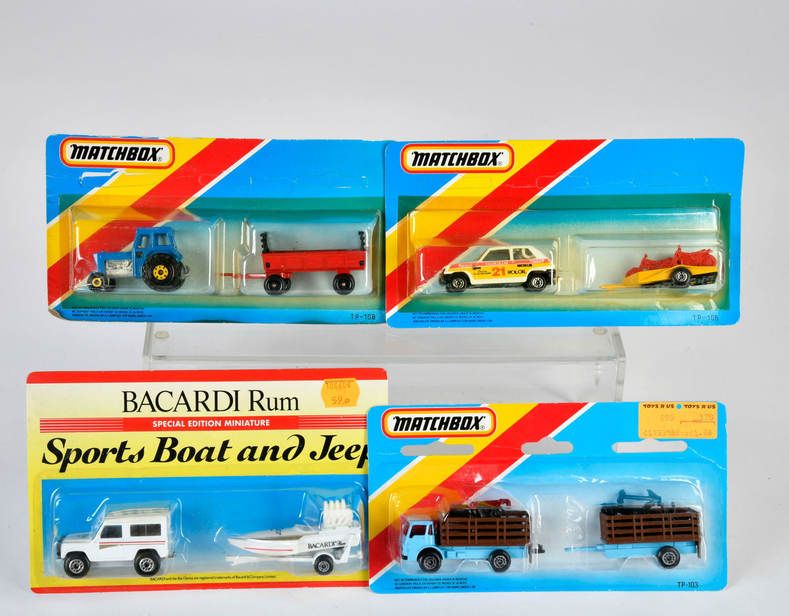 Matchbox, Blisterpackungen, BLAU, Two Packs, Set Baccardi Boat & Jeep, TP-103 Cattle Truck, TP-106 (1 of 1)