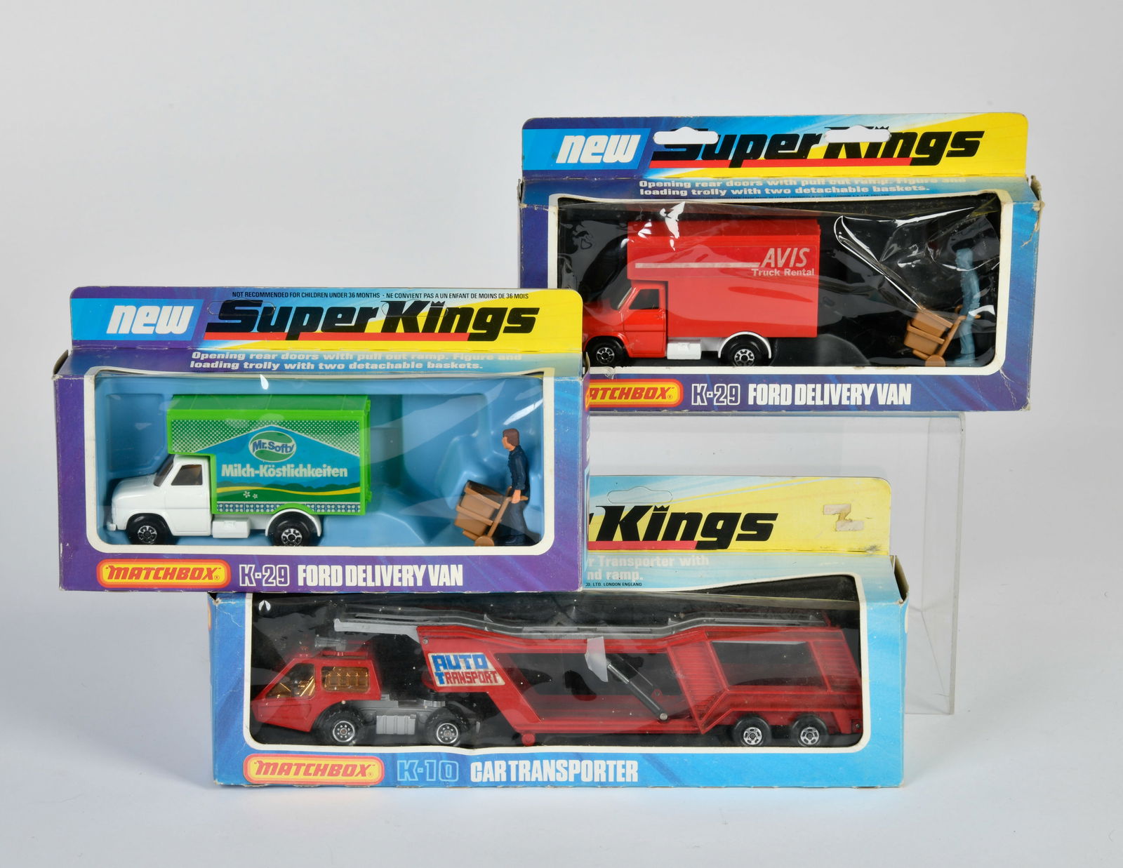 Matchbox SuperKings 1973/75, 2x K-29 Ford Delivery Van, K-10 Articulated Car Transporter (1 of 1)