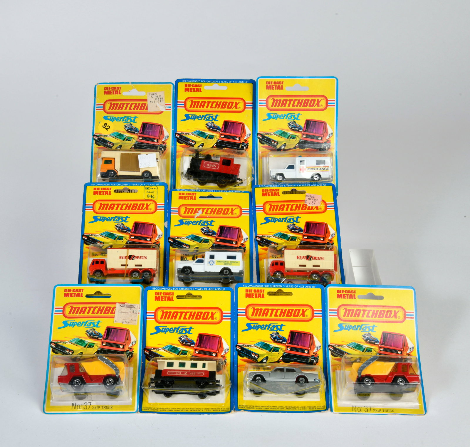 Matchbox, Blisterpackungen Superfast, 2x Skip Truck, Rolls Royce, Horsebox, 2x Ambulance, 2x Truck, (1 of 1)