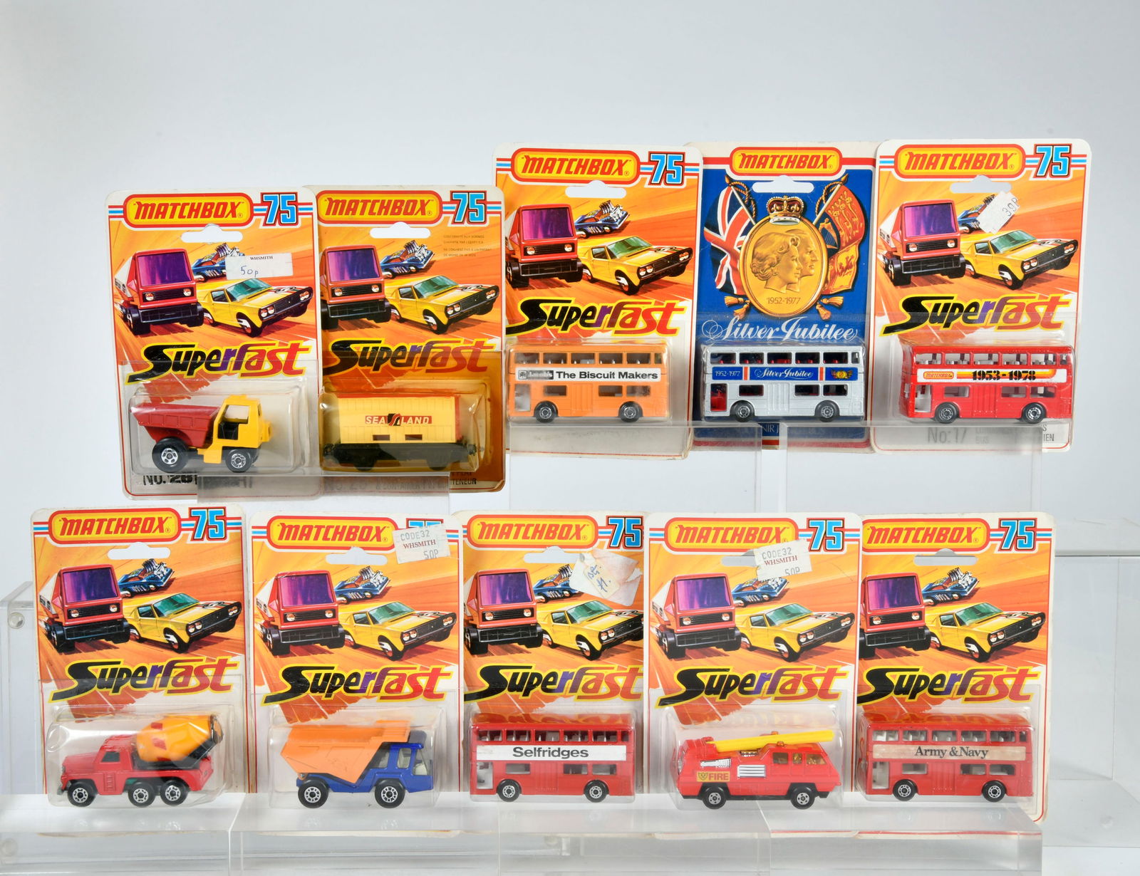 Matchbox, Blisterpackungen, 5x 17 Londoner Bus, 19 Cement Truck, 22 Blaze Buster, 23 Atlas, 25 Fiat (1 of 1)