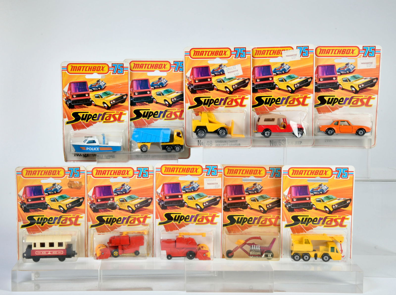 Matchbox, Blisterpackungen, Passenger C., BMW, Sambron J. Lift, Crane Tr., Chop Sue, Truck, 2x (1 of 1)