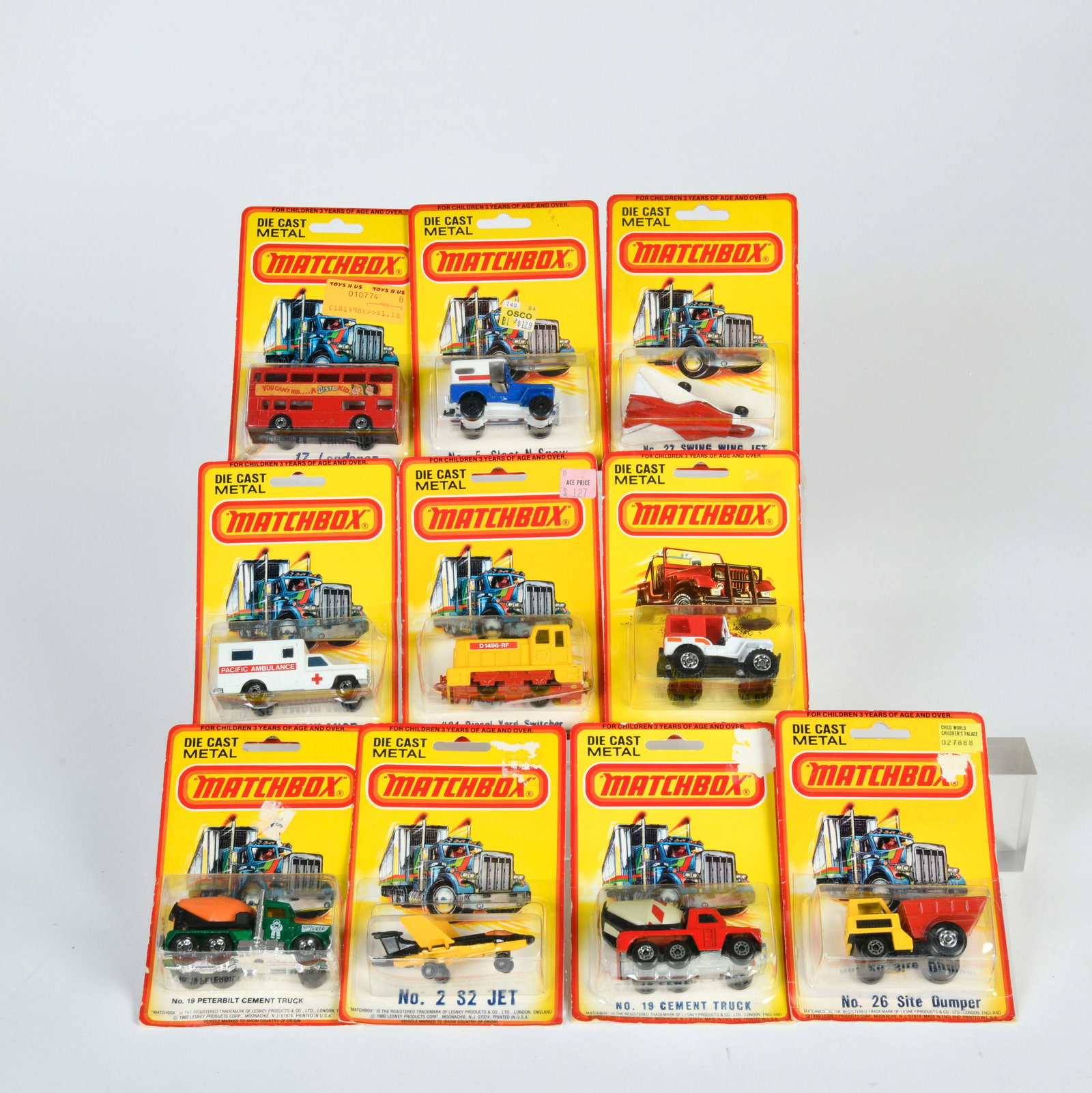 Matchbox, Blisterpackungen, S2 Jet, Sleet-N-Snow, Londoner, Peterbilt, Truck, Desert D., Diesel S., (1 of 1)