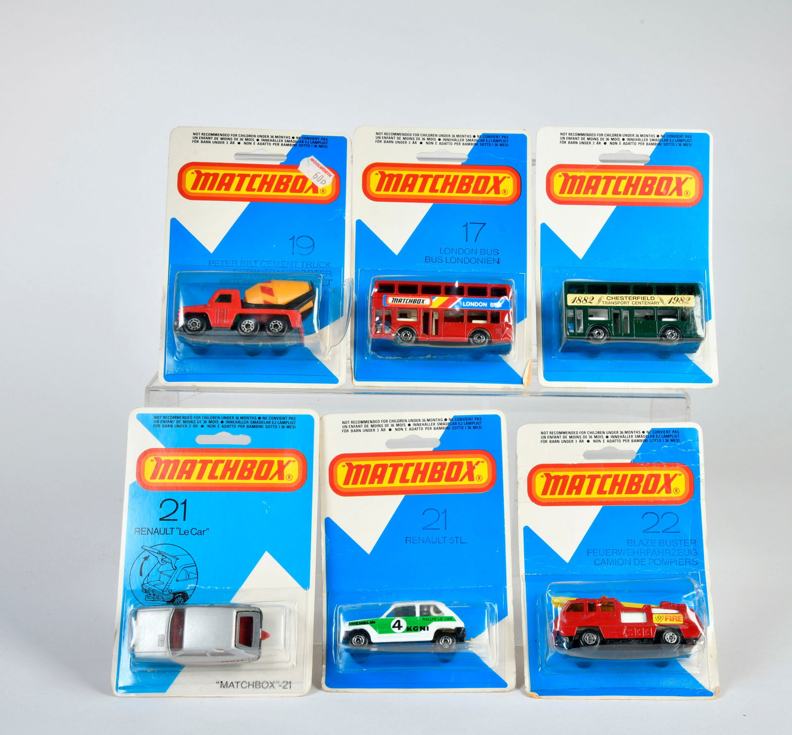 Matchbox, Serie Superfast (1972), 2x 17 Londoner, 19 Peterbilt Cement Truck, 2x 21 Renault 5 TL, 22 (1 of 1)