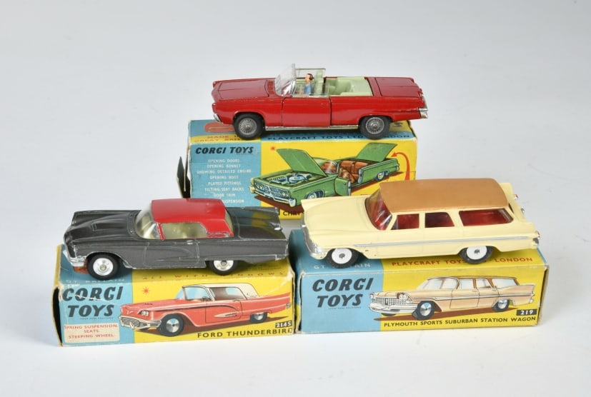 Corgi Toys, 214 S Ford Thunderbird, 219 Plymouth & 246 Chrysler Imperial (1 of 2)