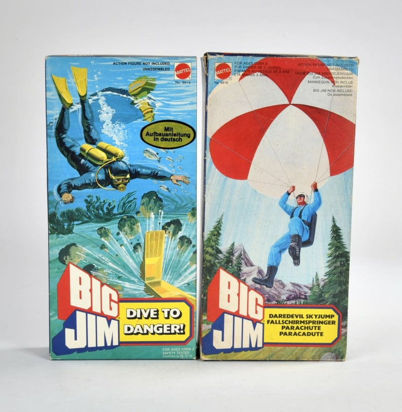Big Jim, Konvolut: Dive To Danger und Daredevil Skyjump: Big Jim, Konvolut: Dive To Danger und Daredevil Skyjump, Mattel, 1976, Ovp, Z 1-, Z