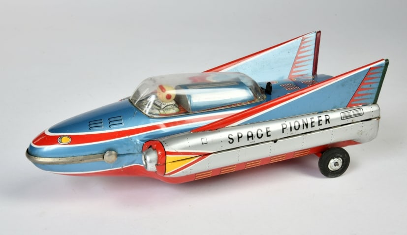 Masudaya, Space Pioneer: Masudaya, Space Pioneer, Japan, 30 cm, Blech, Bat. Antrieb defekt, Z 2+