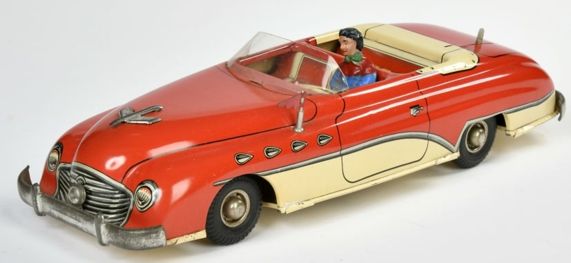 Joustra, Cabriolet: Joustra, Cabriolet, France, 29 cm, Blech, Bat. Antrieb ok, mit Fahrer, Z 1