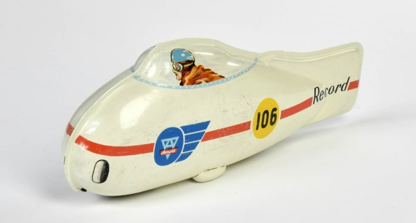 Arnold, Record Motorrad: Arnold, Record Motorrad, W.-Germany, 19 cm, Blech, Friktion ok, LM, teilw. ausgebessert, Z 3