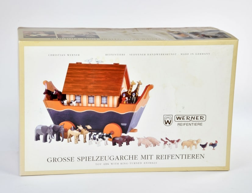 Christian Werner Reifendreherwerkstatt, Arche Noah mit Tieren und Figuren: Christian Werner Reifendreherwerkstatt, Arche Noah mit Tieren und Figuren, 53 cm, Germany, Okt, neu, Z 1