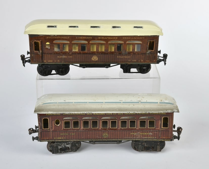 Marklin, Speisewagen 1932 G + Schlafwagen 1886: Marklin, Speisewagen 1932 G+ Schlafwagen 1886, Spur 1, LM, 1 Dach neu lackiert, Z 3/3+