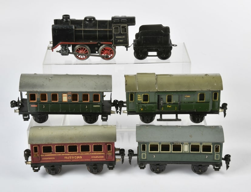 Marklin, Lok R 880, 4 Wagen: Marklin, Lok R 880, 4 Wagen, Spur 0, UW ok, LM, Z 3/3+