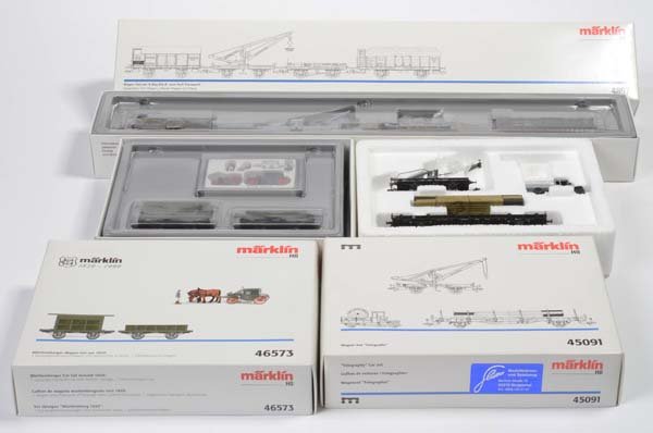 Maerklin: English: Maerklin, 3 Wagon Sets 4897, 45091, 46573, gauge H0, original box condition 1, condition 1 Deutsch: Märklin, 3 Wagensets 4897, 45091, 46573, H0, Okt Z 1, Z 1, (499)