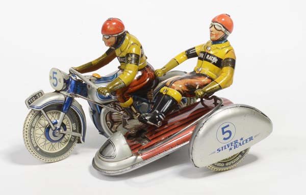 Tippco: English: Tippco, Motorcycle "Silverracer", W.-Germany, tin, windup ok, condition 1- Deutsch: Tippco, Motorrad "Silverracer", W.-Germany, 20 cm, Blech, Uhrwerk ok, Z 1-, (2066)