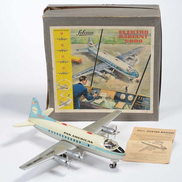 Schuco: English: Schuco, airplane Radiant "PanAm", W.-Germany, tin, battery drive defective, original box condition 2-3, visually condition 1, Deutsch: Schuco, Flugzeug Radiant "PanAm", W.-Germany, 42 cm, Ble