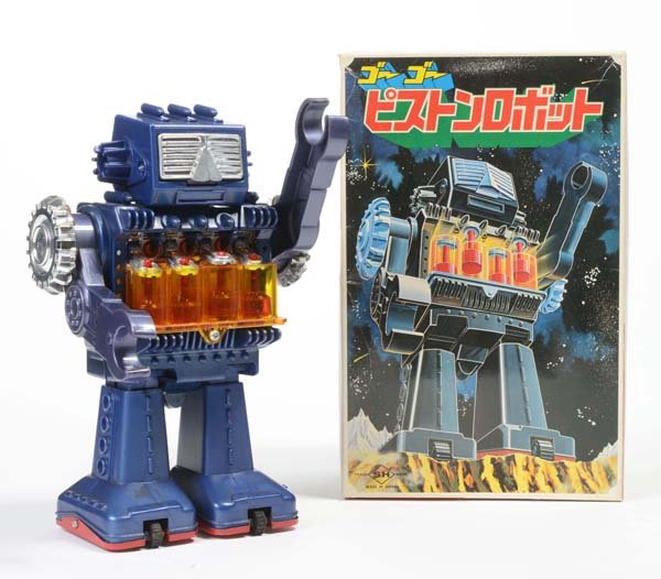 Horikawa: English: Horikawa, "Piston Action Engine Robot", Japan, plastic, batterydrive and functions ok, original box condition 1(japanese), condition 1 Deutsch: Horikawa, "Piston Action Engine Robot", 23 cm, 