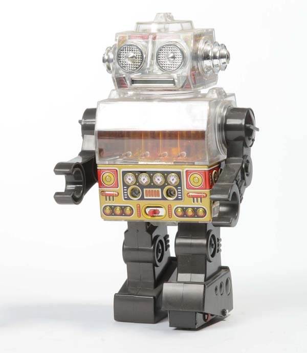 Horikawa: English: Horikawa, "Piston Robot", Japan, plastic, battery drive ok, minimal paint damage, condition 1- Deutsch: Horikawa, "Piston Robot", 27,5 cm, Japan, Kunststoff, Elektroantrieb ok, minimale Lackm