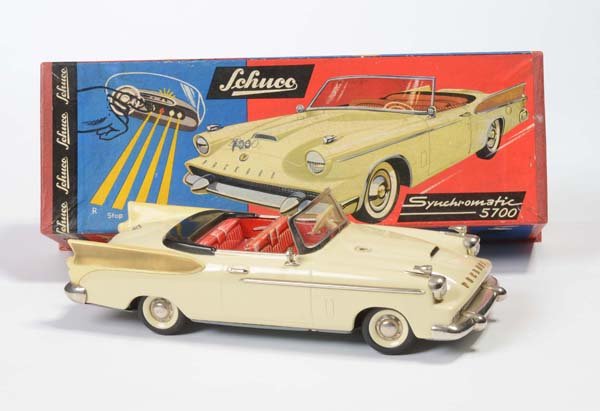Schuco: English: Schuco, Syncromatic, W.-Germany, tin, drive not checked, originial box condition 2-, condition 1- Deutsch: Schuco, Syncromatic, W.-Germany, 27cm, Blech, Antrieb nicht geprüft, Okt mit Kugels