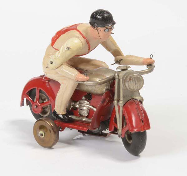 Guenthermann: English: Guenthermann, Motorbike and Driver, US Zone Germany, tin, windup ok, rare, condition 1- Deutsch: Günthermann, Motorrad mit Fahrer, US Zone Germany, 12,5 cm, Blech, Uhrwerk ok, selten, Z 1-,