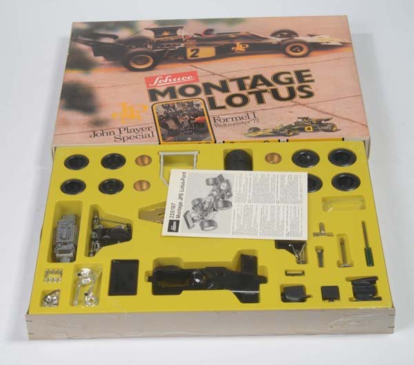 Schuco: English: Schuco, racing car kit, W.-Germany, mixed material, original box condition 1, in foil, condition 1, Deutsch: Schuco, Montage "Lotus", W.-Germany, 37 x 50 cm, Gemischtbauweise, Okt Z 1, in Fol