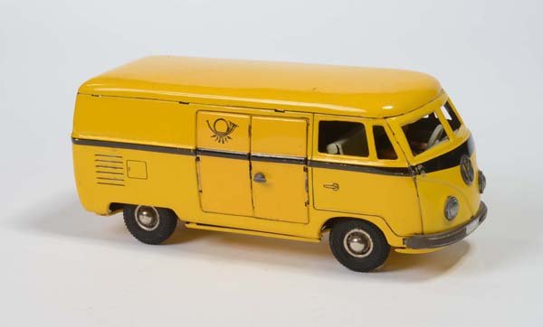 Tippco: English: Tippco, VW bus "Post", W.-Germany, tin, friction ok, minimal paint damage, condition 2+, Deutsch: Tippco, VW Bus "Post", W.-Germany, 23 cm, Blech, Friktion ok., minimale Lackmängel, Z 2+, (1