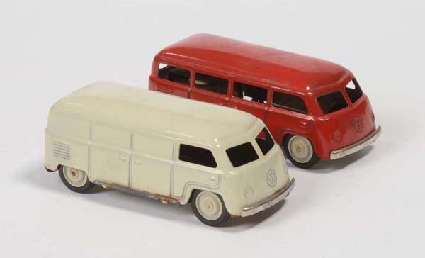 Ingap: English: Ingap, 2 VW buses, Italy, tin, friction ok, paint damage, condition 2- Deutsch: Ingap, 2 VW Busse, je 10,5 cm, Italy, Blech, Friktion ok, Lackmängel, Z 2-, (185)