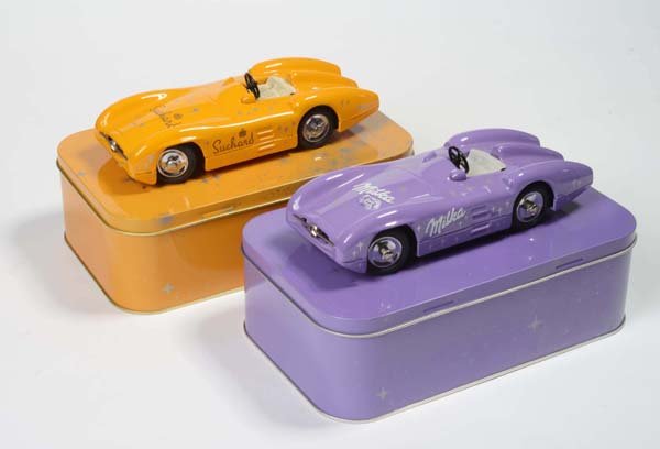 Schuco: English: Schuco, Milka+Suchard Set, W.-Germany, tin, windup ok, original box condition 1, condition 1 Deutsch: Schuco, Milka+Suchard Set, je 21 cm, W.-Germany, Blech, Uhrwerk ok, Originalkarton Z 1, Z