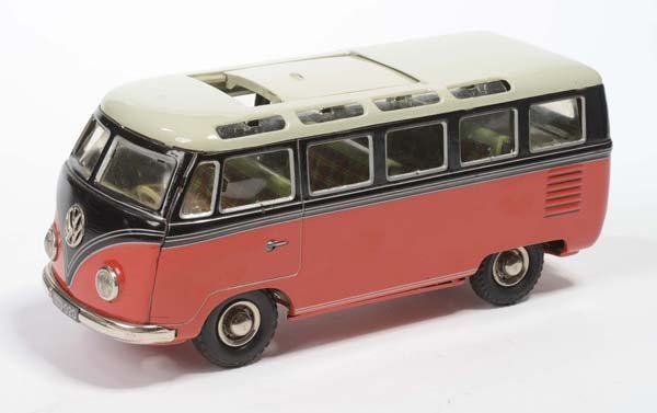 Tippco: English: Tippco, VW bus, W.-Germany, tin, friction drive ok, minimal paint damage, condition 1-, Deutsch: Tippco, VW Bus, W.-Germany, 23 cm, Blech, Friktion ok., minimale Lackmängel, Z 1-, (2125)