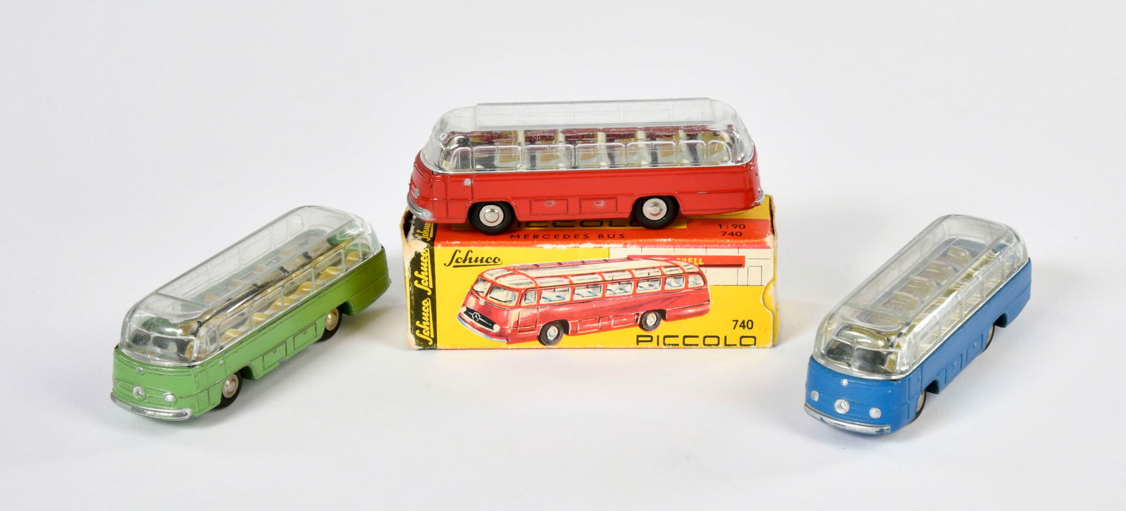 Schuco, Piccolo 740 3x Mercedes Bus: Schuco, Piccolo 740 3x Mercedes Bus, W.-Germany, 1:90, diecast, 1x box C 1-, C 1/1-