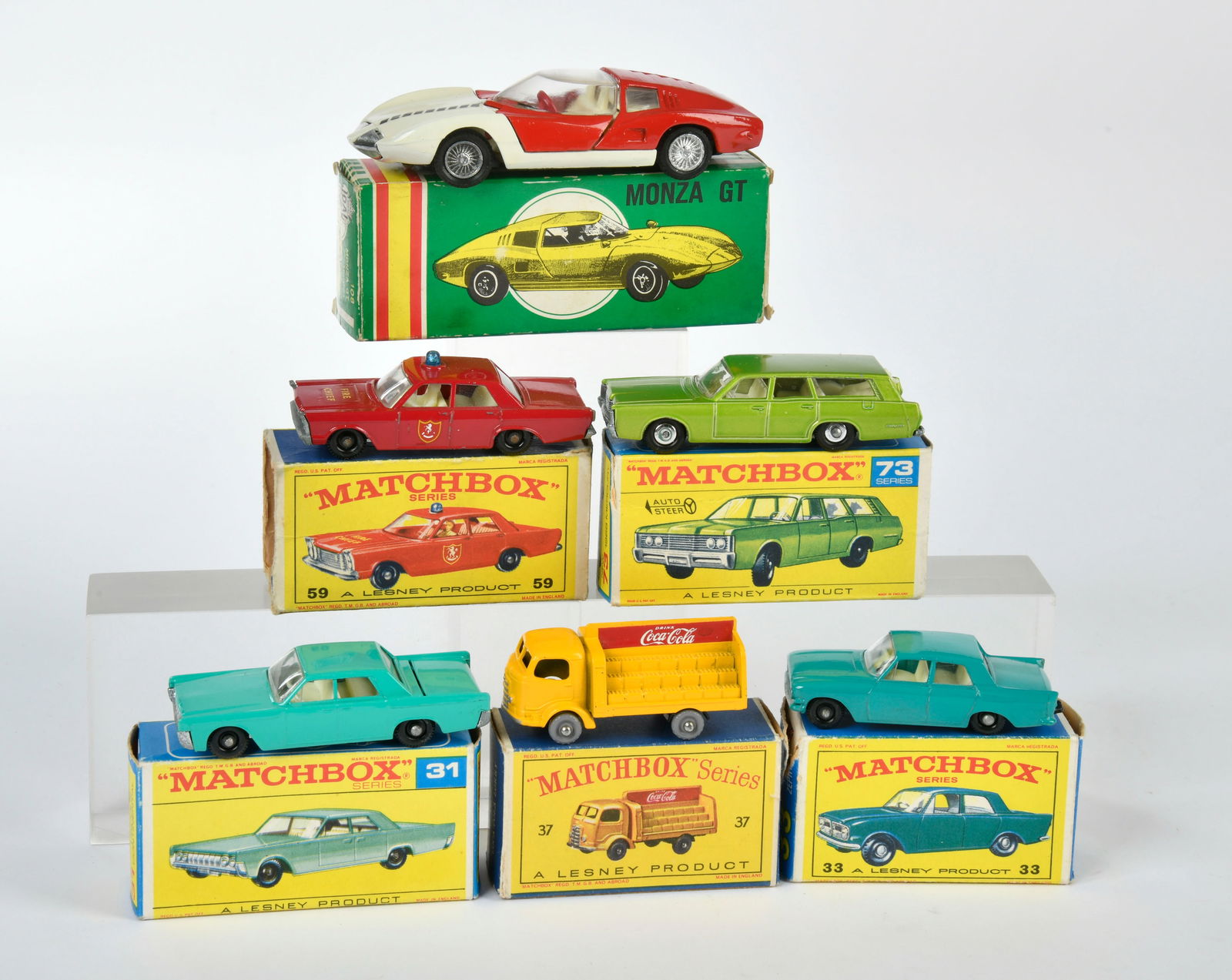 Matchbox, 5 Modelle & Joal Monza GT: Matchbox, 5 models & Joal Monza GT, diecast, box, C 1-2