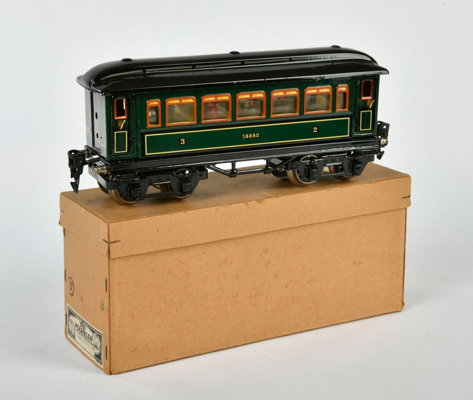 Marklin, 1888 Personenwagen: Marklin, 1888 passenger wagon, with box, C 1