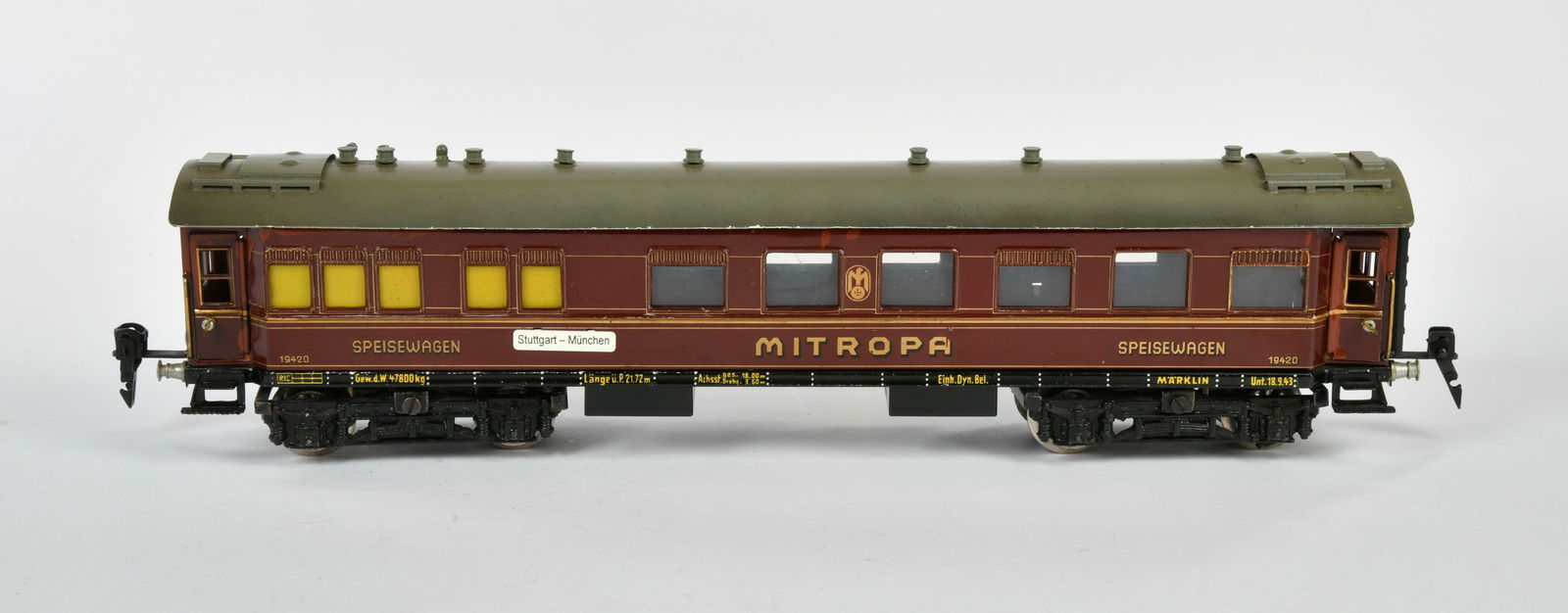 Marklin, 1942 Speisewagen: Marklin, 1942 dining wagon, 40 cm, gauge 0, C 2