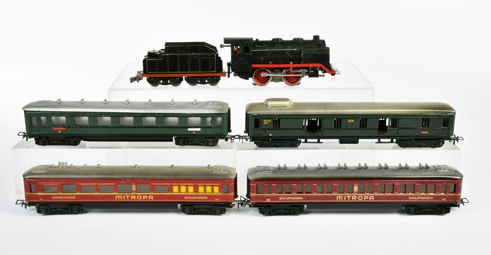 Marklin, Lok R 800: Marklin, loco R 800, 4 tin wagons, H0, C 1-/2+