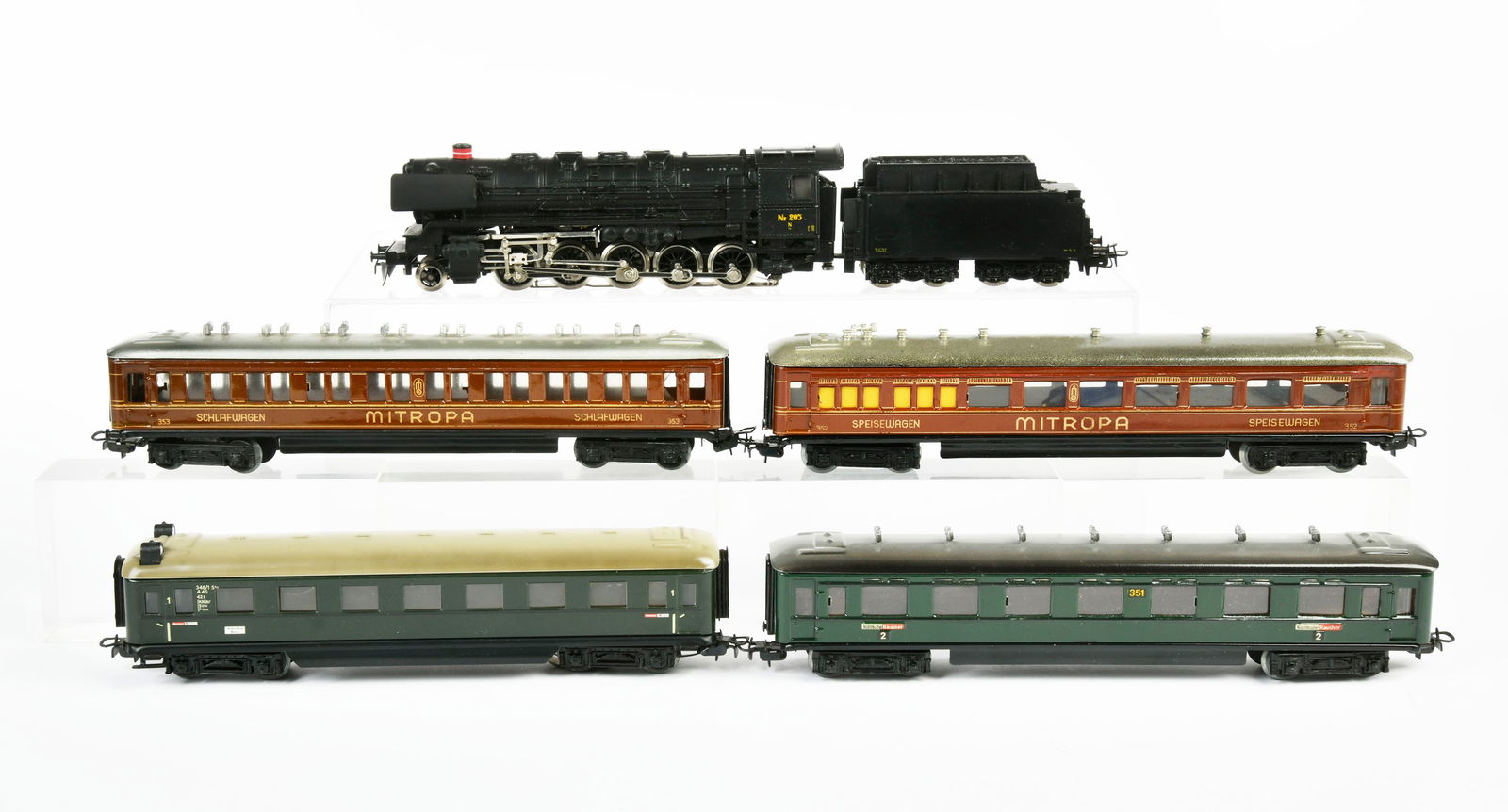 Marklin, Lok 205: Marklin, loco 205, 4 tin wagons, H0, C 1-/2+