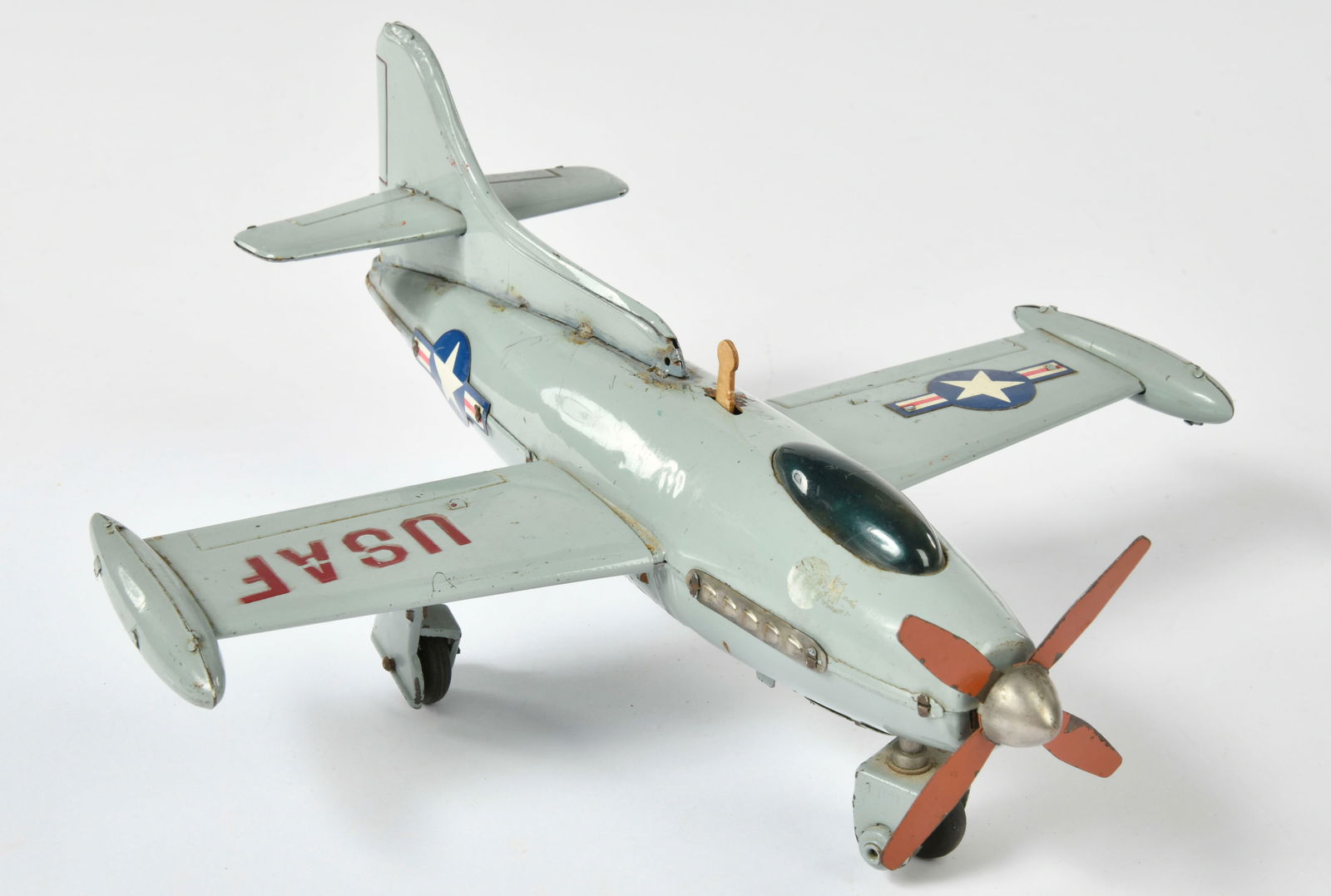 Nomura, Showa, Kampfflugzeug FA-375 Sky Ace: Nomura, Showa, airplane FA-375 Sky Ace, Japan, 30 cm, function ok, paint d., part. refinished, C 3