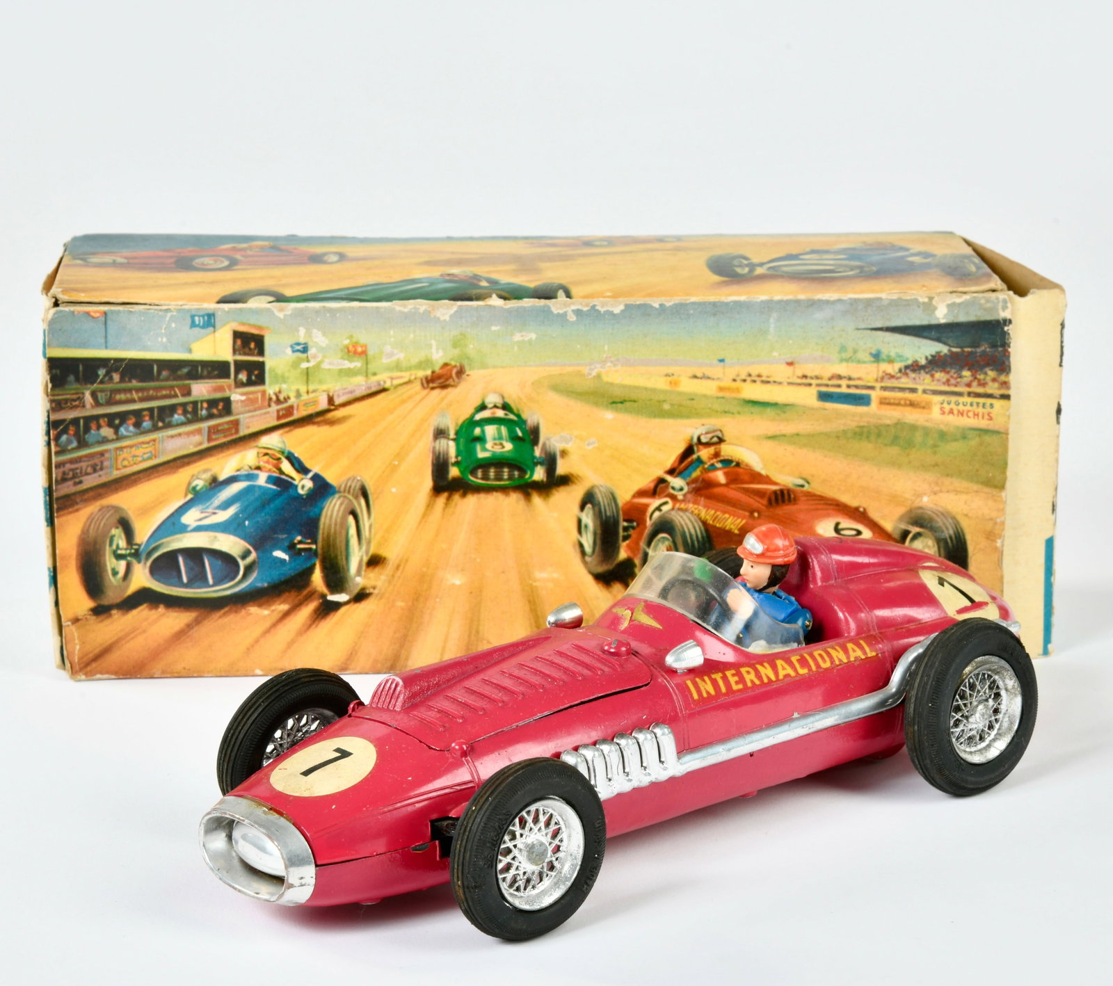 Sanchis, Rennwagen: Sanchis, racing car, Spain, 26 cm, diecast, tin, min. paint d., box, C 2+
