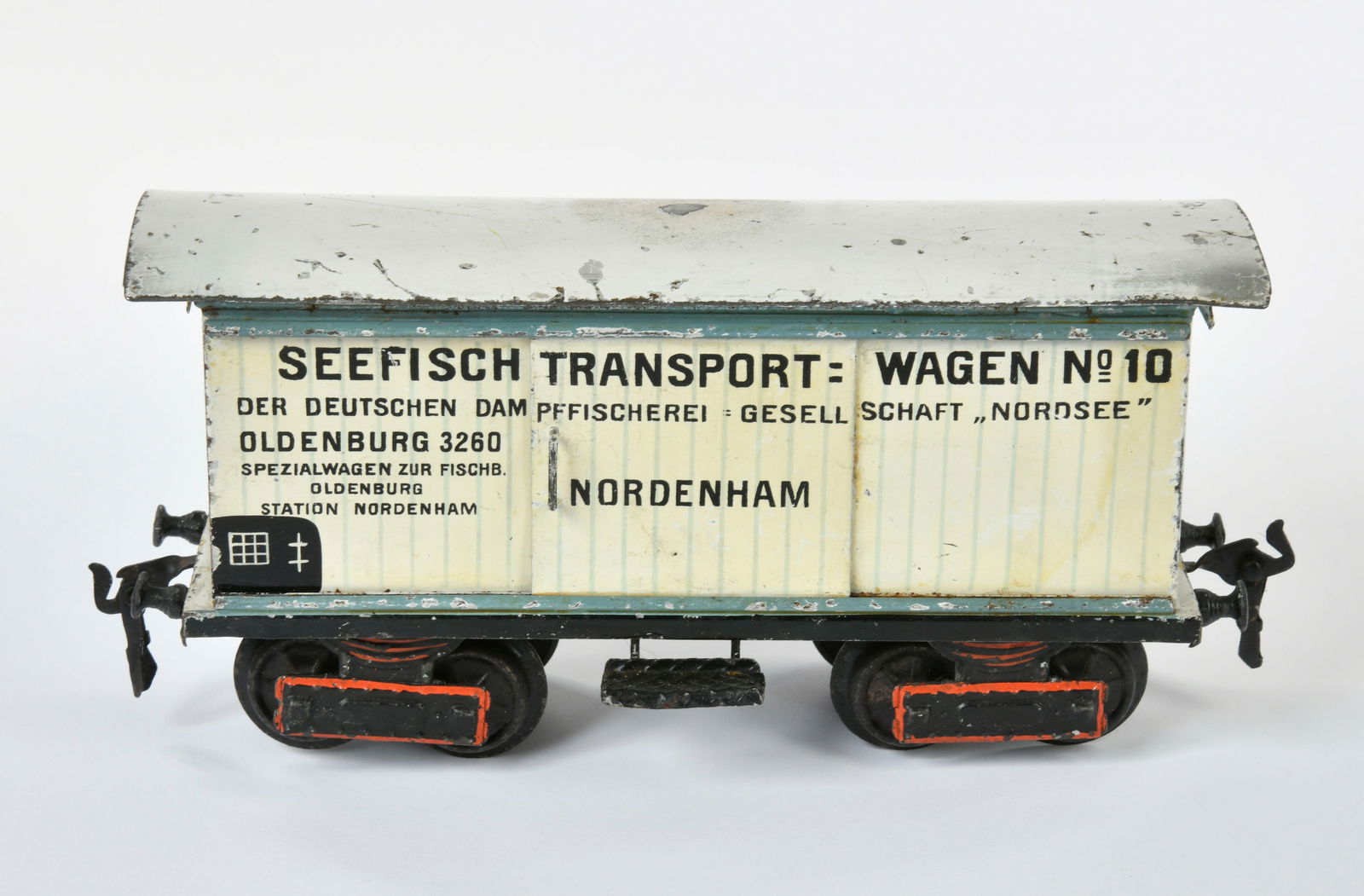Marklin, Seefischwagen: Marklin, sea fish wagon, Germany ca. 1909, gauge 1, 27 cm, heat damage on the roof, paint d.