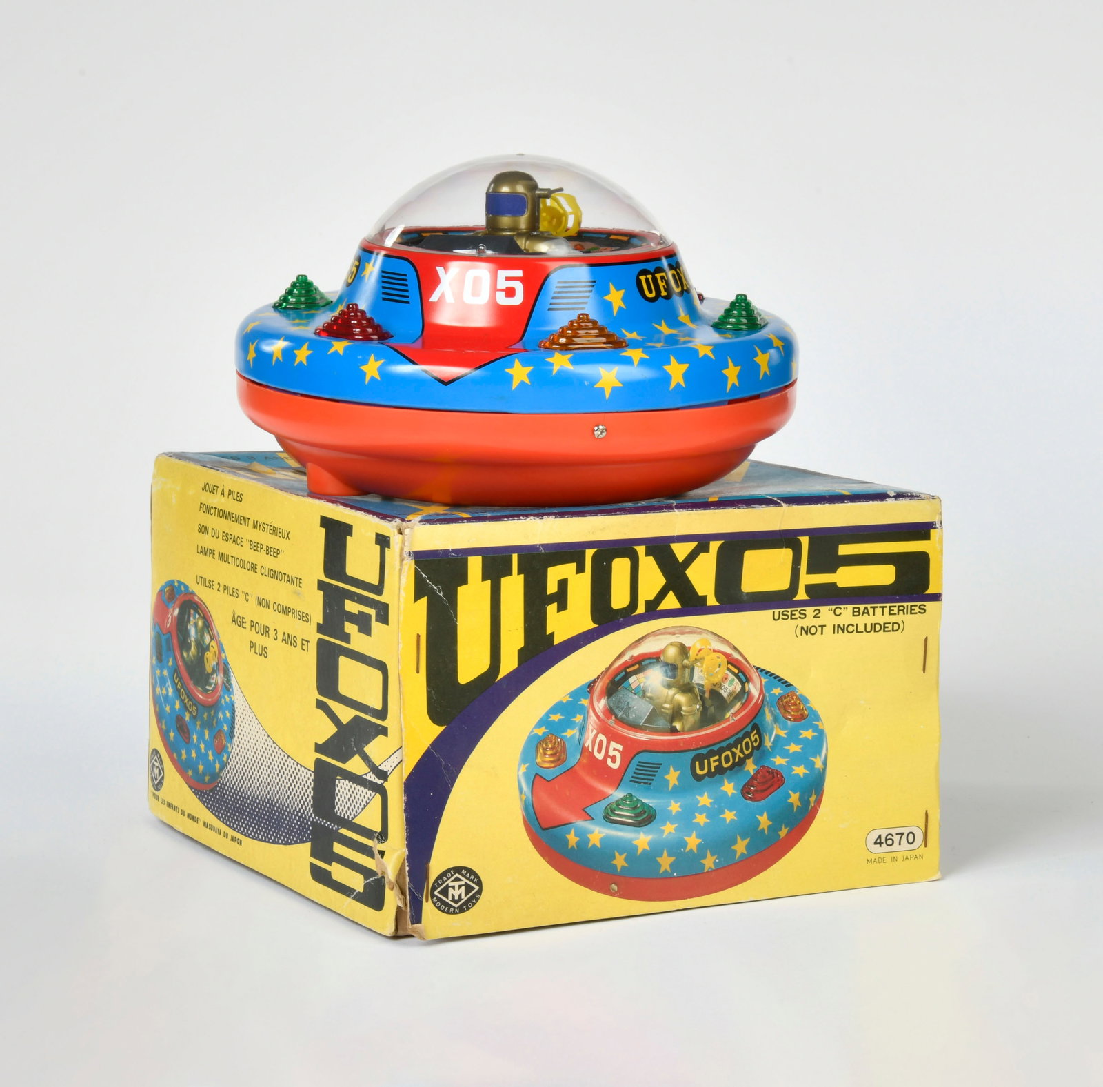MT Masudaya Mondern Toys, UFO X05: MT Masudaya Mondern Toys, UFO X05, Japan, 18 cm, mixed constr., function ok, box, C 1-2