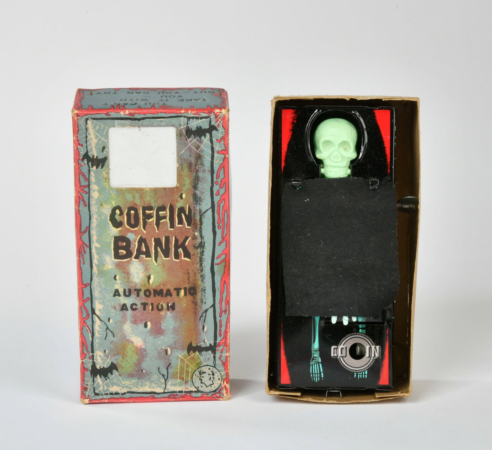 Yone Coffin Bank: Yone Coffin Bank Wind Up, Japan, 17 cm, tin, function ok, box C 2, C 1