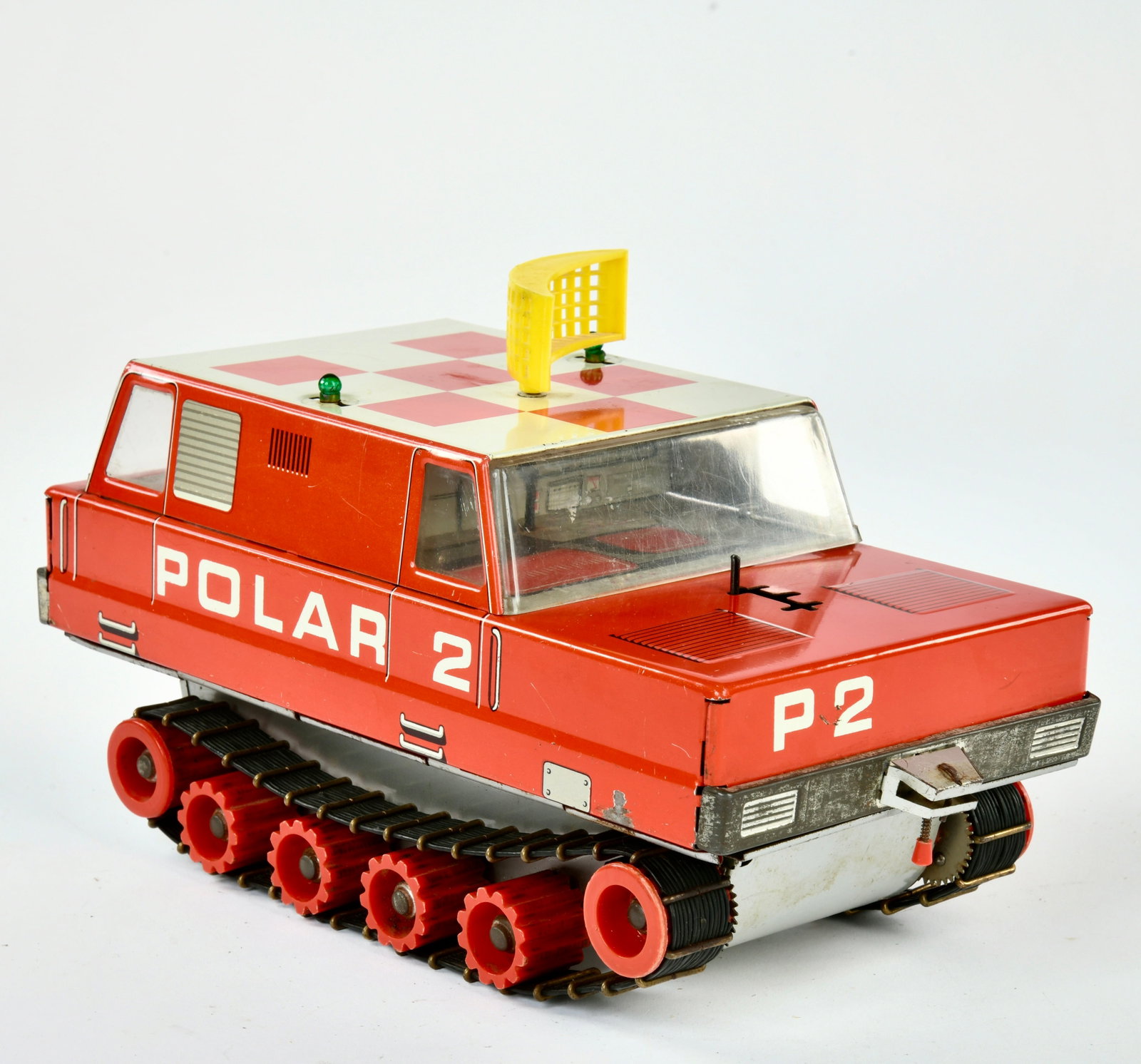 MS Brandenburg, Polar 2 Fahrzeug: MS Brandenburg, Polar 2 vehicle, GDR, 27 cm, tin, function ok, scratch in windshield, otherwise C 2