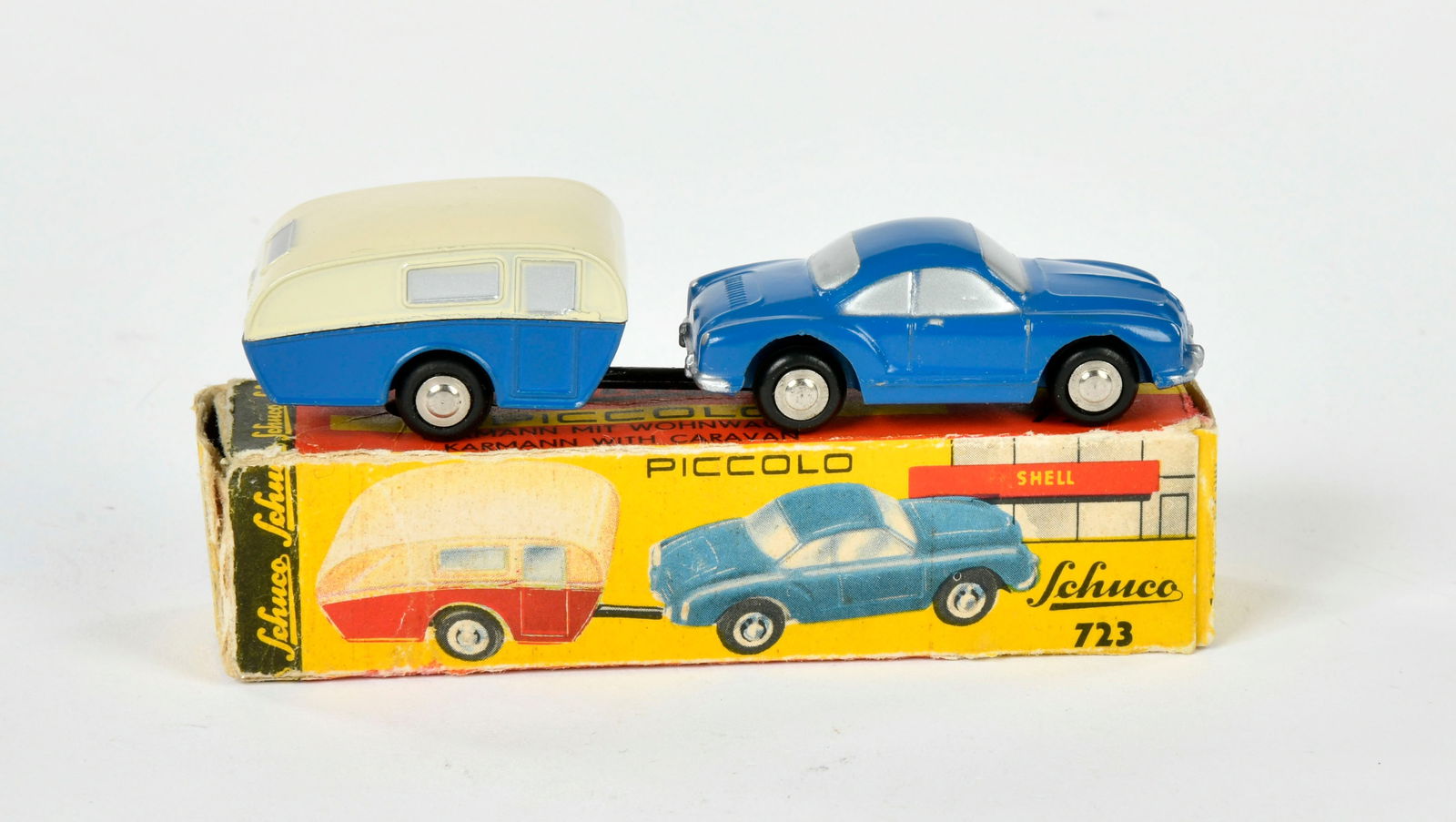 Schuco, Piccolo 723 VW Karmann mit Wohnwagen (1 of 1)