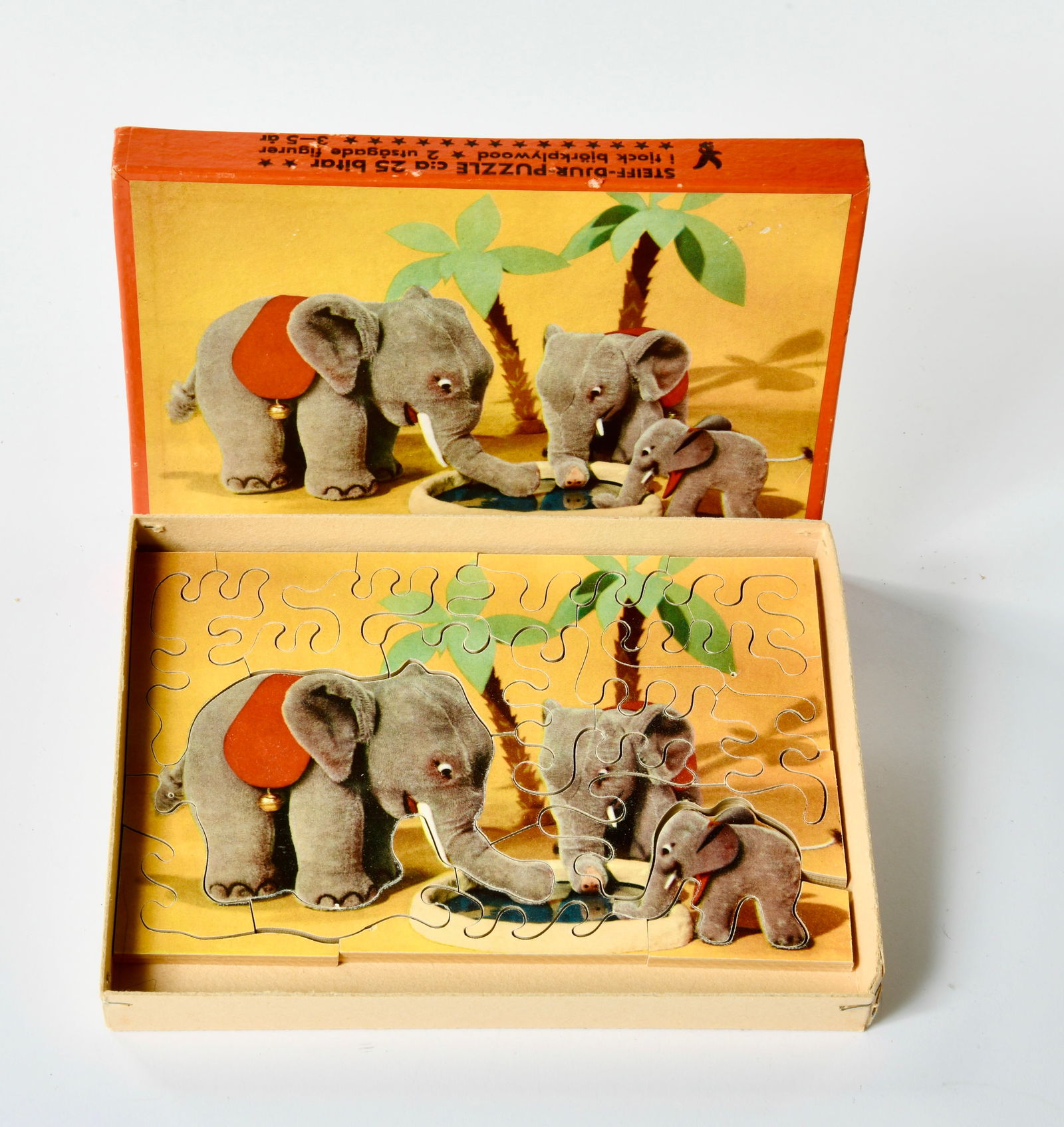 Steiff, Djur Elephanten Puzzle: Steiff, elephants puzzle, 21x16 cm, 50s, C 1