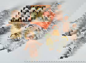 11 Schelmenpuppchen: 11 flirt dolls, prob. Germany pw, 8 - 14 cm, bisque, traces of age and use