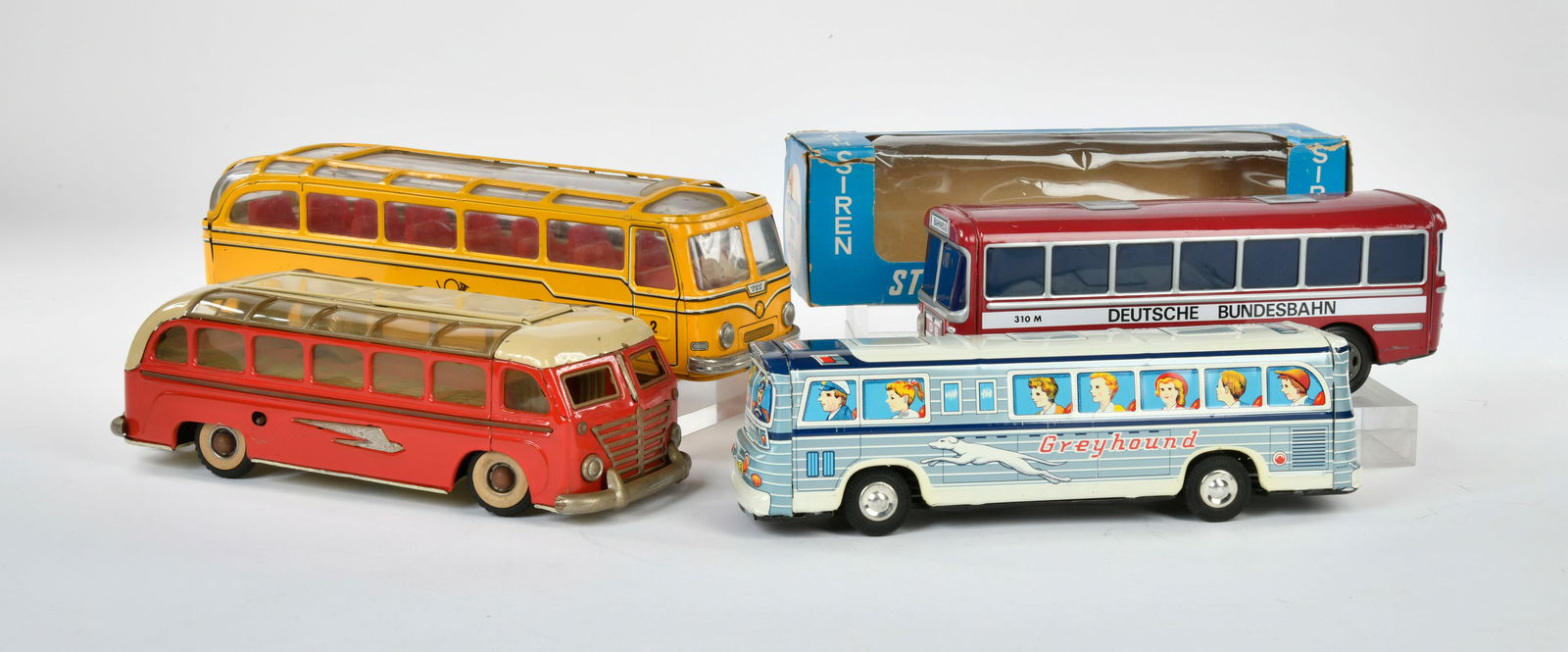 Gunthermann, Tippco u.a., 4 Busse: Gunthermann, Tippco a.o., 4 busses, tin, part. defects, C 3