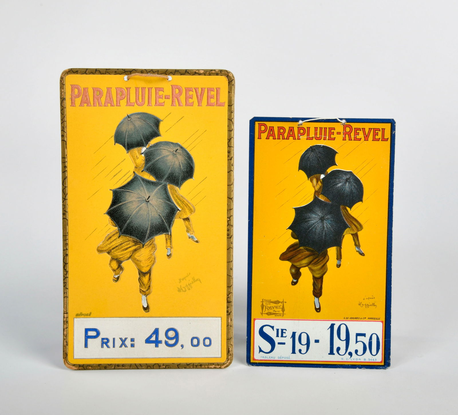 Parapluie-Revel, Turschilder: Parapluie-Revel, Turschilder, Blech & Pappe, 17-21 cm, 1x modern, 1x um 1910, Z 1-2