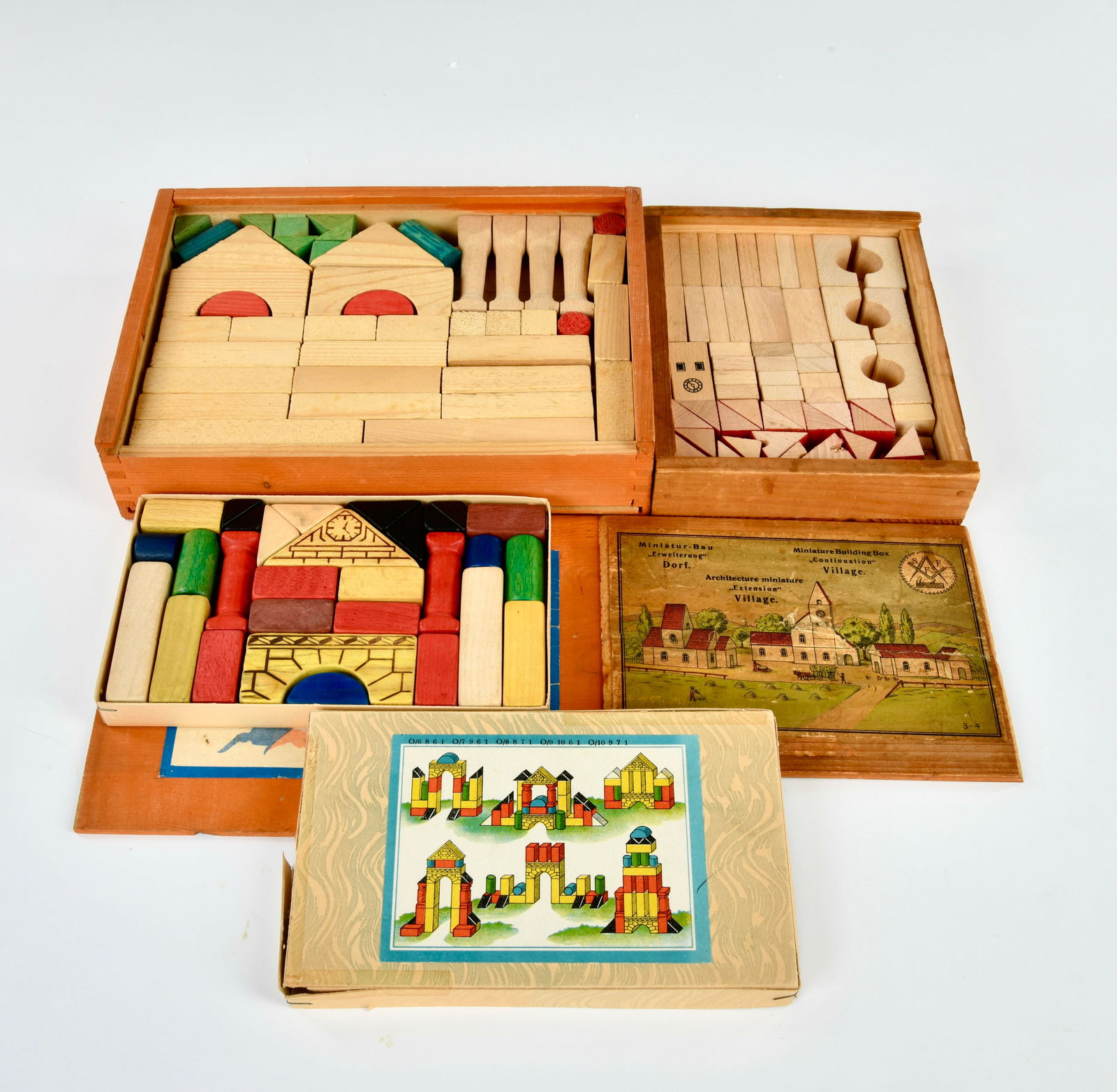 3 Dorf-, Haus-, Stadtbaukasten: 3 Dorf-, Haus-, Stadtbaukasten, Germany VK, Holz, Z 1-2