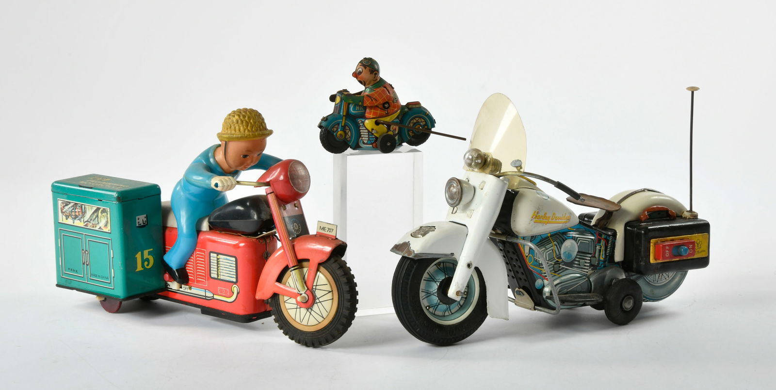 3 Motorrader: 3 Motorrader, Yonezawa, Huki u.a., 9-15 cm, mit Mangeln