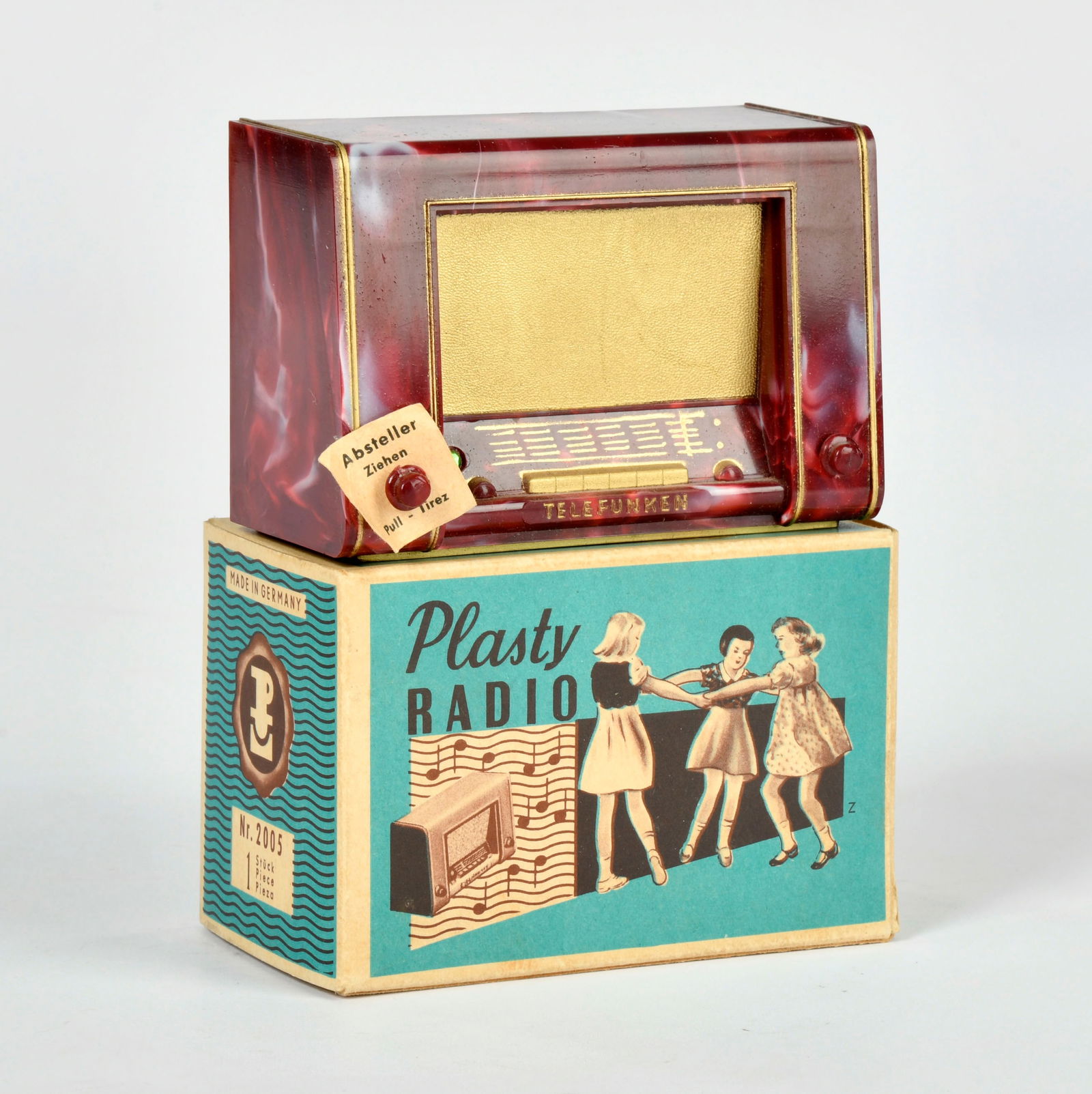 Sparbox mit Spieluhr, Plasty Radio, altes Puppenradio: Sparbox mit Spieluhr, Plasty Radio, altes Puppenradio, Telefunken, 50er Jahre, Okt