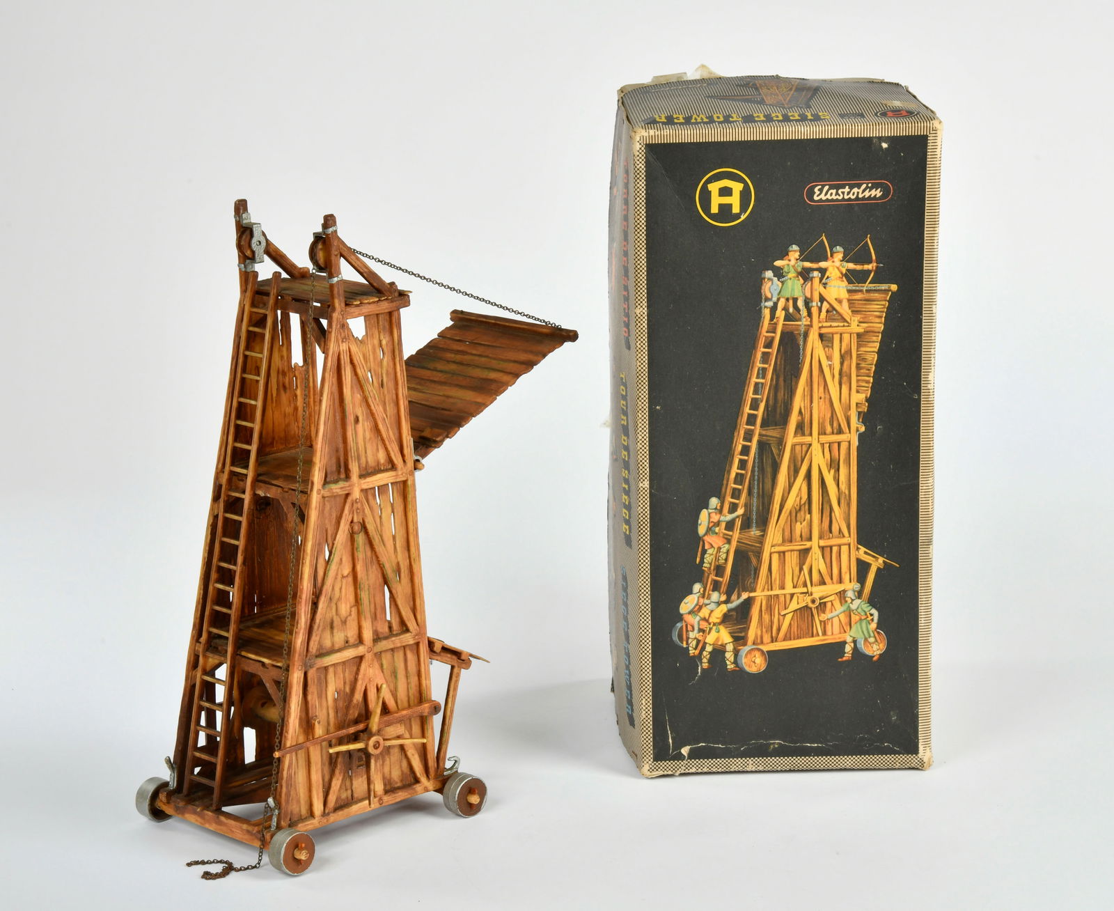 Elastolin, Belagerungsturm: Elastolin, Belagerungsturm, Bemalung 1, 7 cm Serie, Okt, Kette gerissen, sonst sehr gut