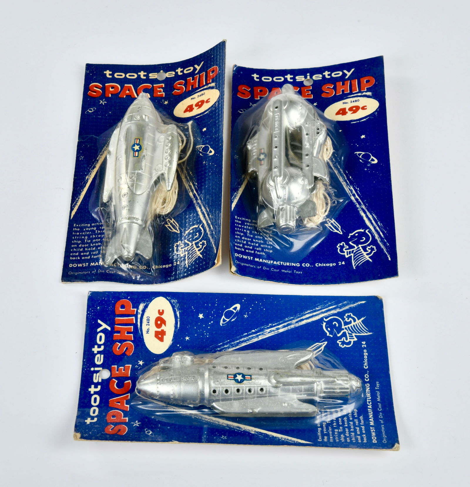 Tootsietoys, 3 x Buck Rogers Raumschiff: Tootsietoys, 3 x Buck Rogers Raumschiff, USA, 17 cm, neu im Blister